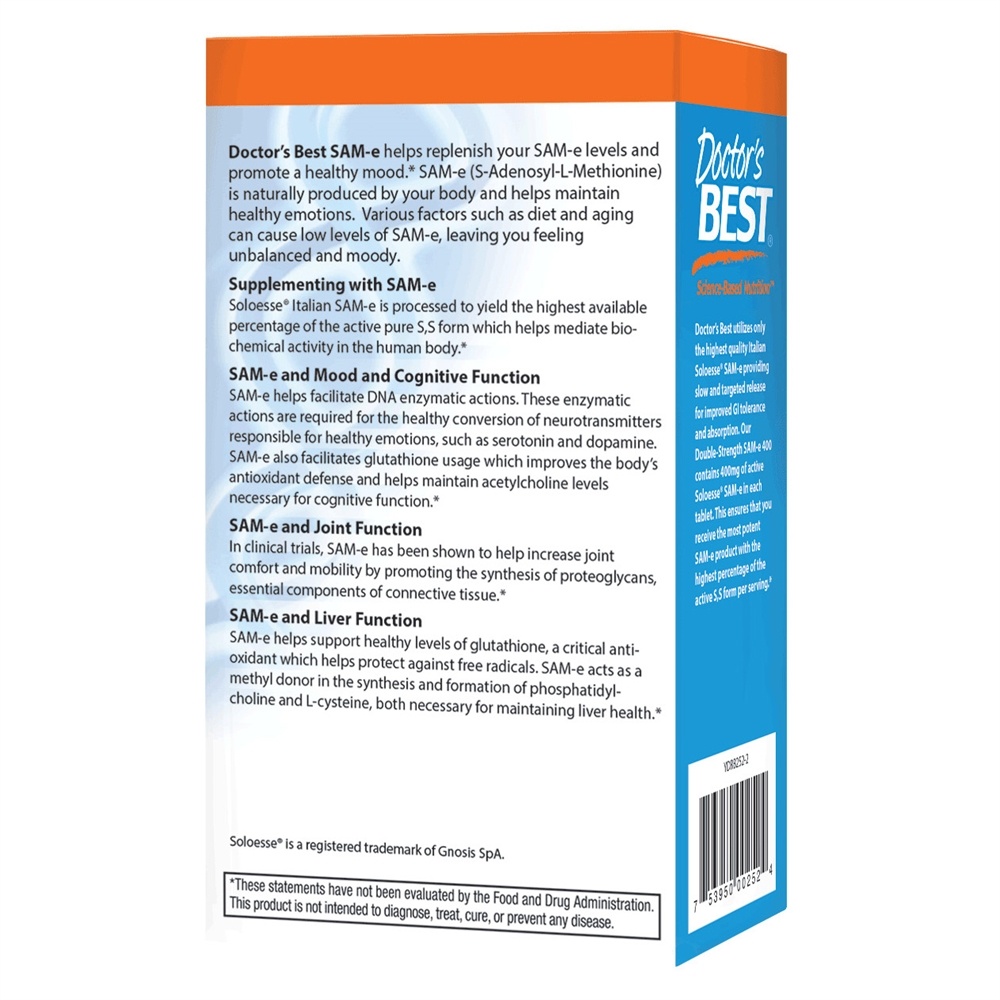 SAM-e 400 Potência Dupla 400 mg. - 60 Comprimidos com Doctor's Best entérico Doctor's Best - Imagem 3