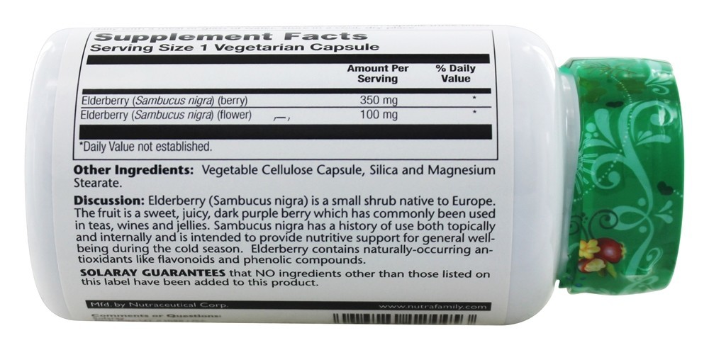 Sabugueiro Sambucu Nigra 450 mg. - Cápsulas 100 Solaray - Imagem 2