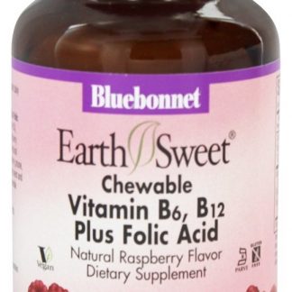 Terra doce mastigável vitamina B6 B12 além de sabor de framboesa natural ácido fólico - 60 comprimidos mastigáveis Bluebonnet Nutrition