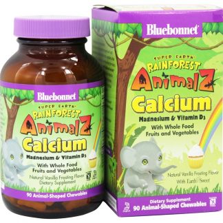 Animalz Cálcio Magnésio & Vitamina D3 Natural Baunilha Glacé Sabor - 90 Mastigáveis Bluebonnet Nutrition