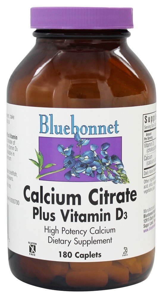 Citrato de Cálcio Com Vitamina D3 de Alta Potência - 180 Cápsulas Bluebonnet Nutrition