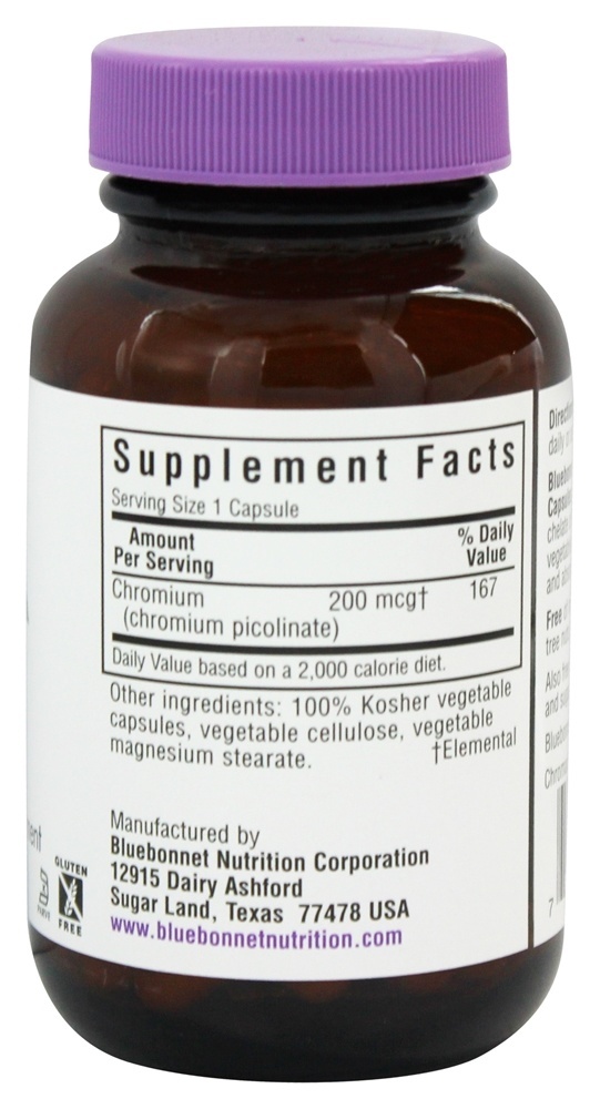 Crômio Picolinate Quelado 200 mcg. - Cápsulas vegetarianas 100 Bluebonnet Nutrition - Imagem 2