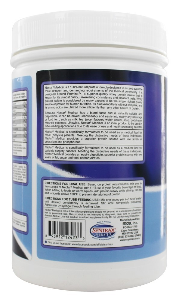 Néctar Médico Soro de leite coalhado Proteína Isolar Unflavored - 1 libra. Syntrax - Imagem 3
