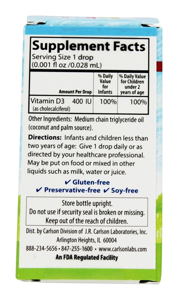 Super Daily D3 Para Bebês 400 UI - 0.35 fl. oz. Carlson Labs - Imagem 2
