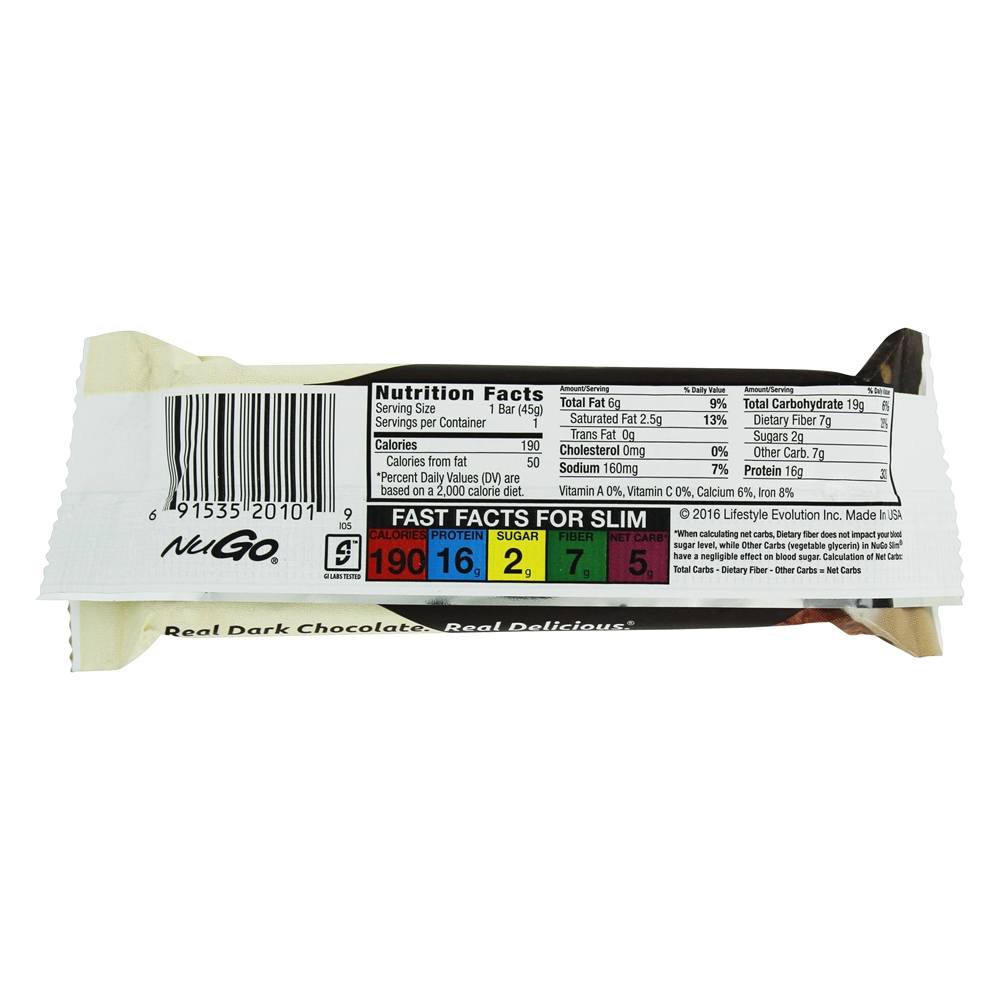 Barra De Chocolate Escuro Real Magro Brownie Crunch - 1.59 oz. NuGo Nutrition - Imagem 3