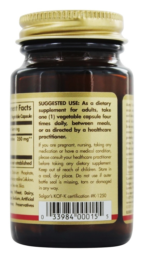 Forma livre de acetil L-carnitina 250 mg. - Cápsulas vegetarianas 30 Solgar - Imagem 3
