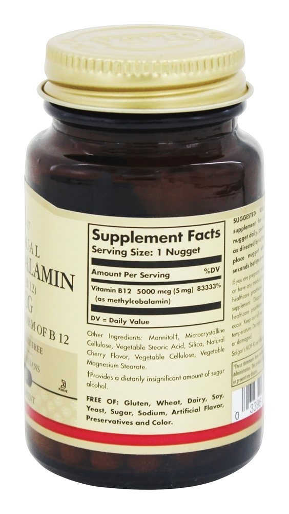 Metilcobalamina Vitamina B12 Sublingual 5000 mcg. - 30 Pepita (s) Solgar - Imagem 2