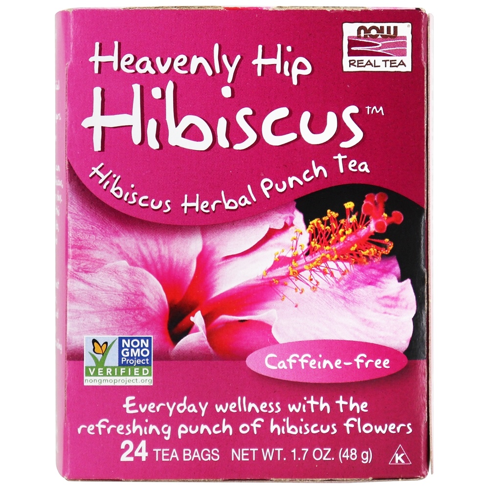 NOW Real Tea Heavenly Hip Hibiscus Tea Sem cafeína Hibiscus Herbal Punch - 24 Saquinhos de Chá NOW Foods