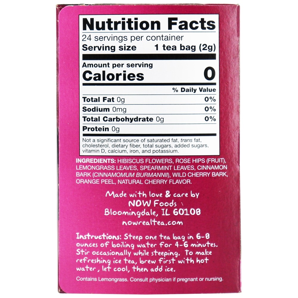 NOW Real Tea Heavenly Hip Hibiscus Tea Sem cafeína Hibiscus Herbal Punch - 24 Saquinhos de Chá NOW Foods - Imagem 2