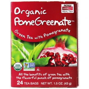 Agora Chá Real Orgânico PomeGreenate Chá Verde Com Romã - 24 Saquinhos de Chá NOW Foods