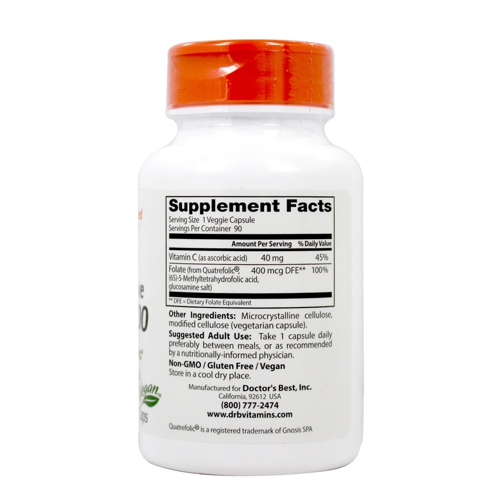 Folato 400 mcg. Totalmente Ativo Com Quatrefolic - Cápsulas vegetarianas 90 Doctor's Best - Imagem 2