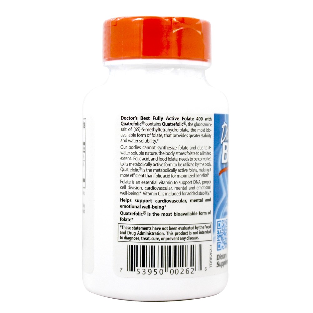 Folato 400 mcg. Totalmente Ativo Com Quatrefolic - Cápsulas vegetarianas 90 Doctor's Best - Imagem 3