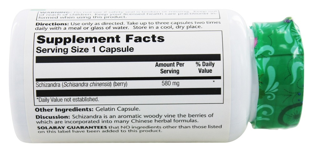 Schizandra 580 mg. - Cápsulas 100 Solaray - Imagem 2