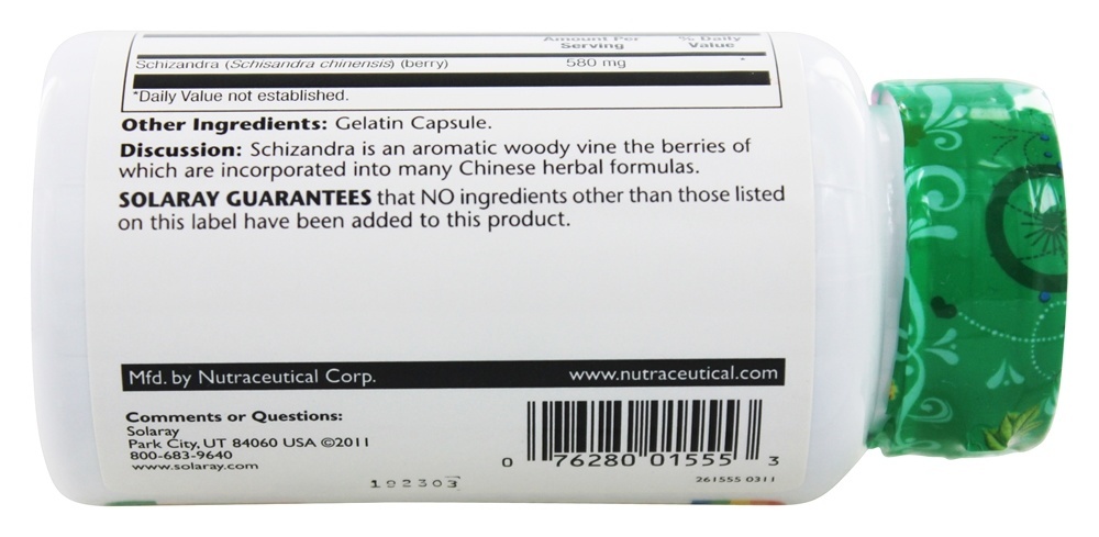 Schizandra 580 mg. - Cápsulas 100 Solaray - Imagem 4