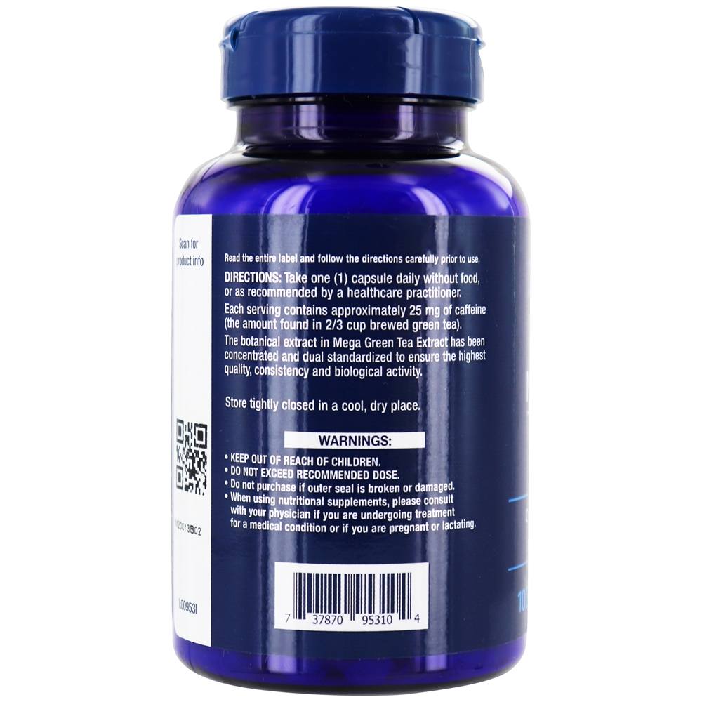 Extrato mega de chá verde levemente cafeinado com 98 % Polifenóis 725 mg. - Cápsulas vegetarianas 100 Life Extension - Imagem 3