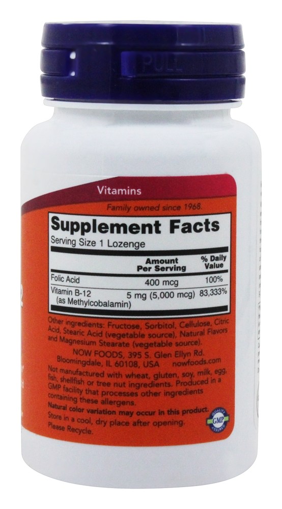Metil B12 5000 mcg. - 120 Pastilhas NOW Foods - Imagem 2