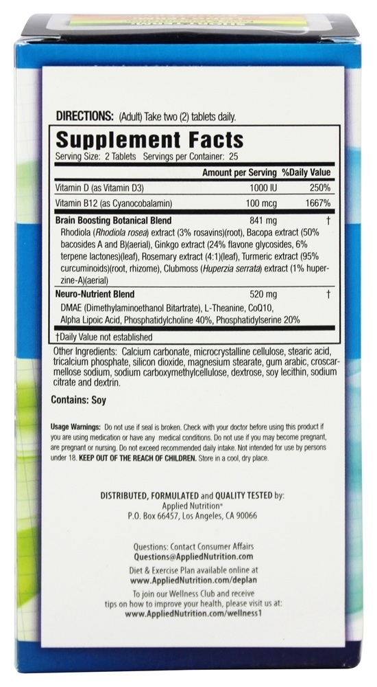 Cérebro Saudável Foco para o Dia Todo - 50 Tablets Applied Nutrition - Imagem 2