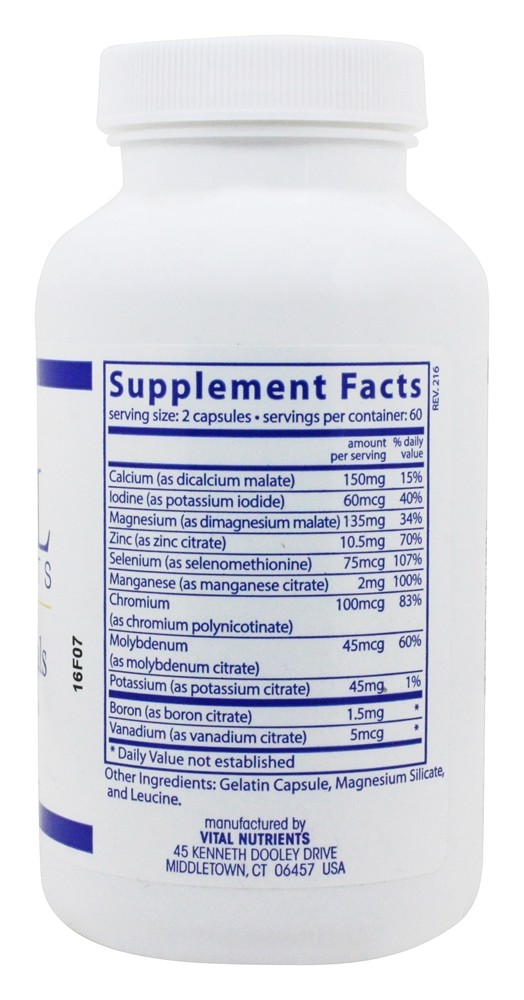 Fórmula Multi-Minerals Citrate / Malate (Sem Cobre ou Ferro) - Cápsulas 120 Vital Nutrients - Imagem 2
