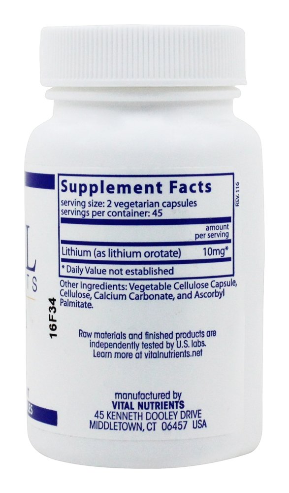 Orotato de Lítio 5 mg. - Cápsulas vegetarianas 90 Vital Nutrients - Imagem 2