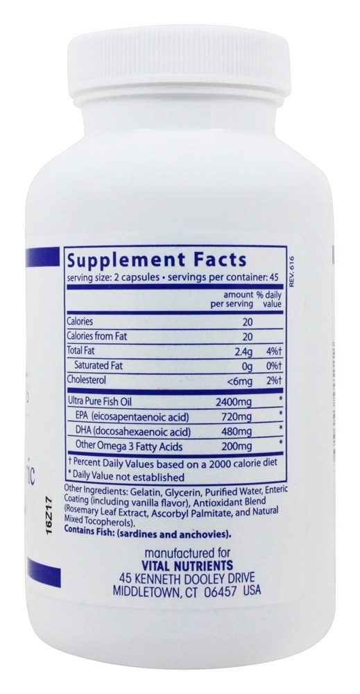 Ultra Pure Óleo de peixe Omega - 3 sabor - Cápsulas 90 Vital Nutrients - Imagem 2