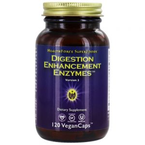 Versão das enzimas de aprimoramento da digestão 3 - 120 Tampas veganas HealthForce Superfoods