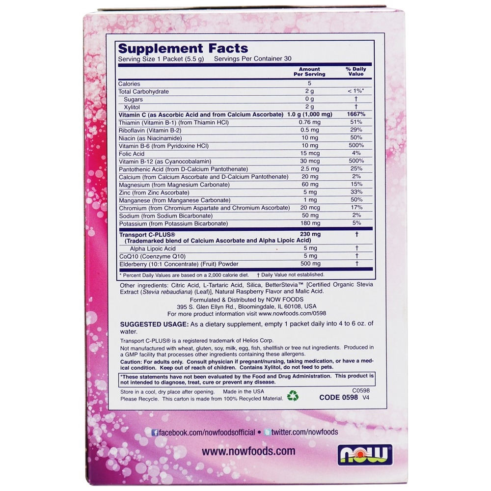 Mistura para bebidas efervescentes Effer-C - 30 Pacotes (s) NOW Foods - Imagem 3