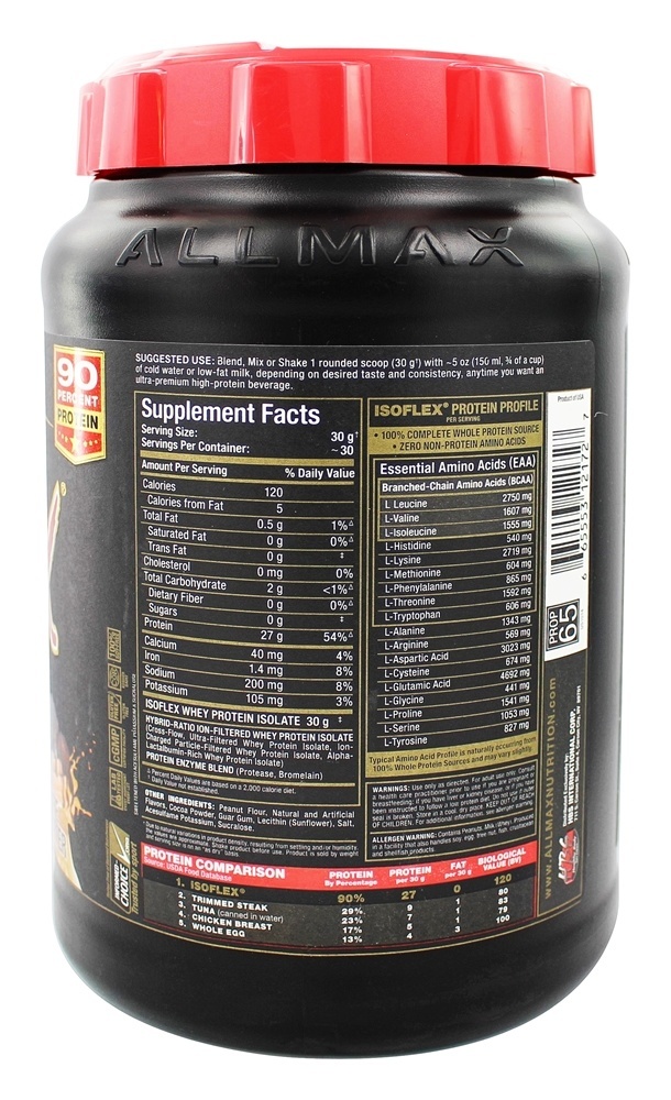 IsoFlex Pure Proteína Whey Isolar Manteiga De Amendoim De Chocolate - 2 lbs. AllMax Nutrition - Imagem 2