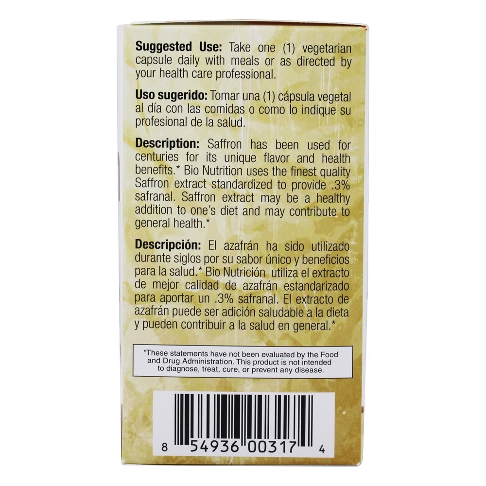 Extrato de Açafrão 88.5 mg. - Cápsulas vegetarianas 50 Bio Nutrition - Imagem 3