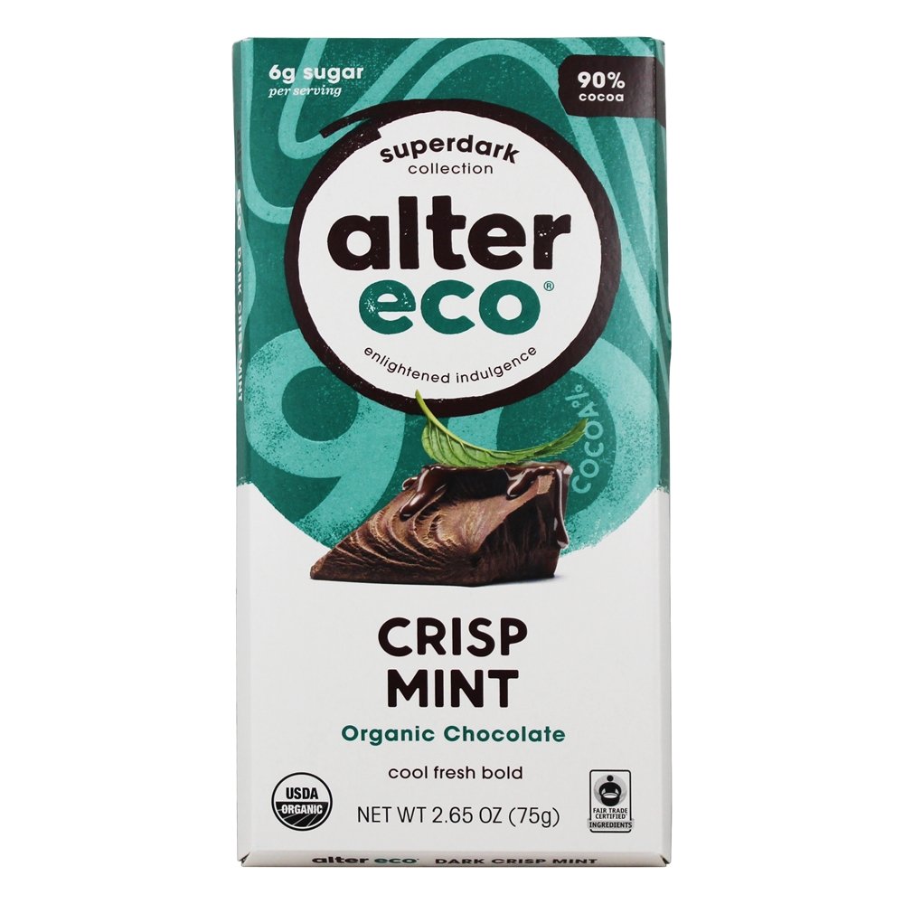 Chocolate Orgânico 90 % Cacau Superdark Crisp Mint - 2.65 oz. Alter Eco