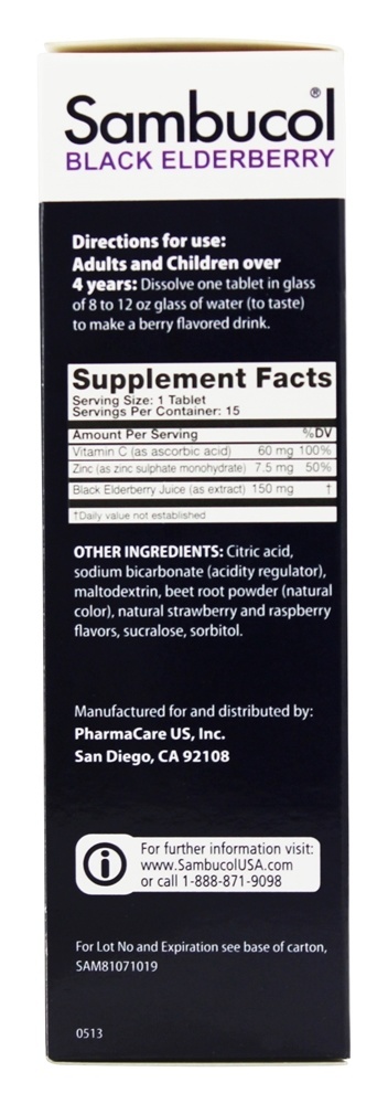 Fórmula original de sabugueiro preto + vitamina C + zinco - 15 Comprimido (s) efervescente Sambucol - Imagem 2