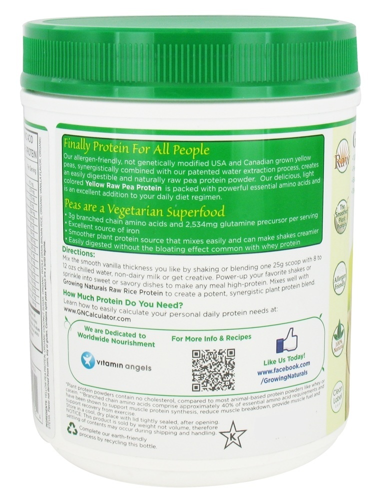 Proteína Raw Raw ervilha Baunilha - 16.7 oz. Growing Naturals - Imagem 3