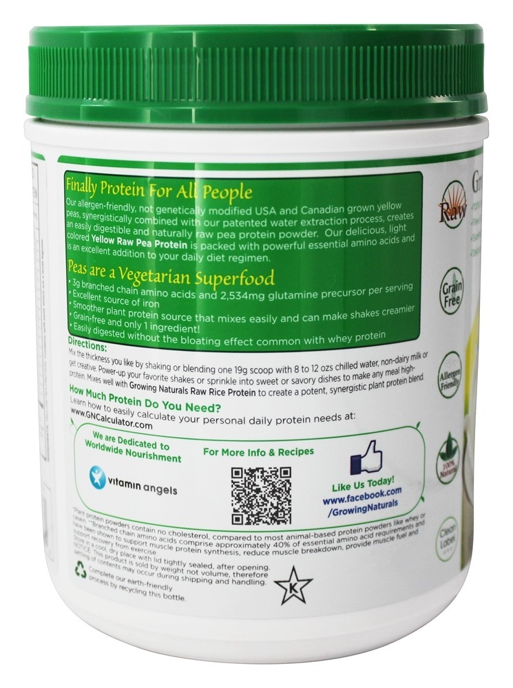 Original de proteína de ervilha amarela crua - 16 oz. Growing Naturals - Imagem 3