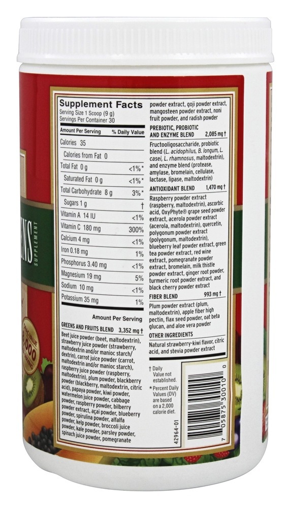 Superfruit Greens Fórmula em Pó Morango-Kiwi - 9.52 oz. Barlean's - Imagem 2