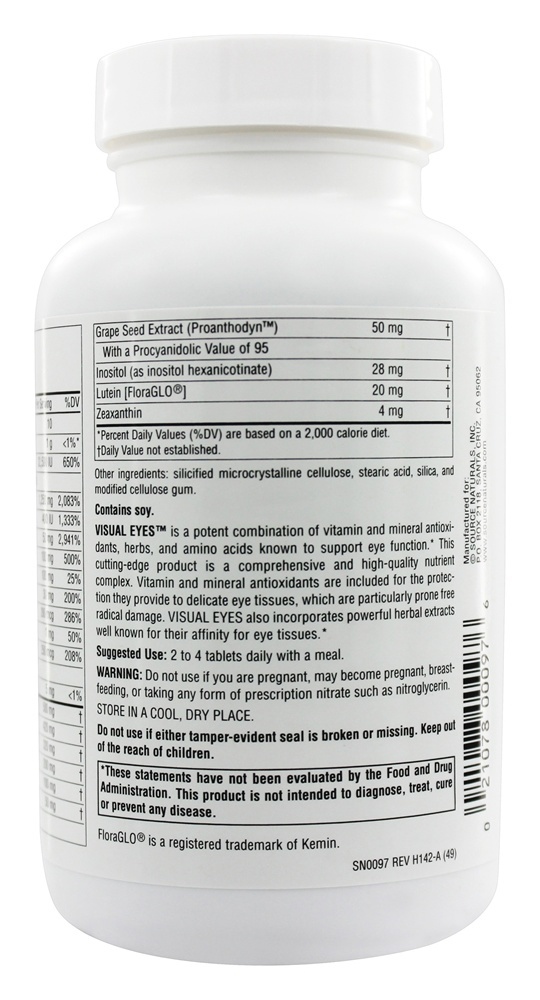 Visiual Eyes Multi-Nutrient Complex com Extrato de Mirtilo, Ácido Lipoico e Luteína - 120 Tablets Source Naturals - Imagem 3