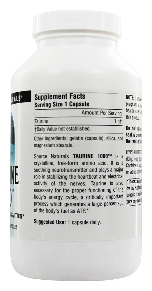 Taurina 1000 mg. - Cápsulas 240 Source Naturals - Imagem 2
