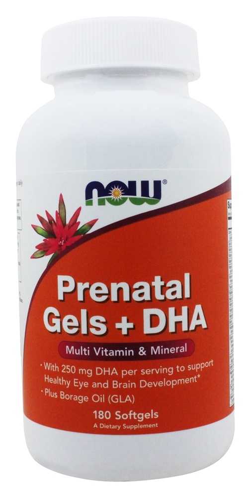 Géis Pré-natais + DHA Múltiplas Vitaminas e Minerais - 180 Softgels NOW Foods