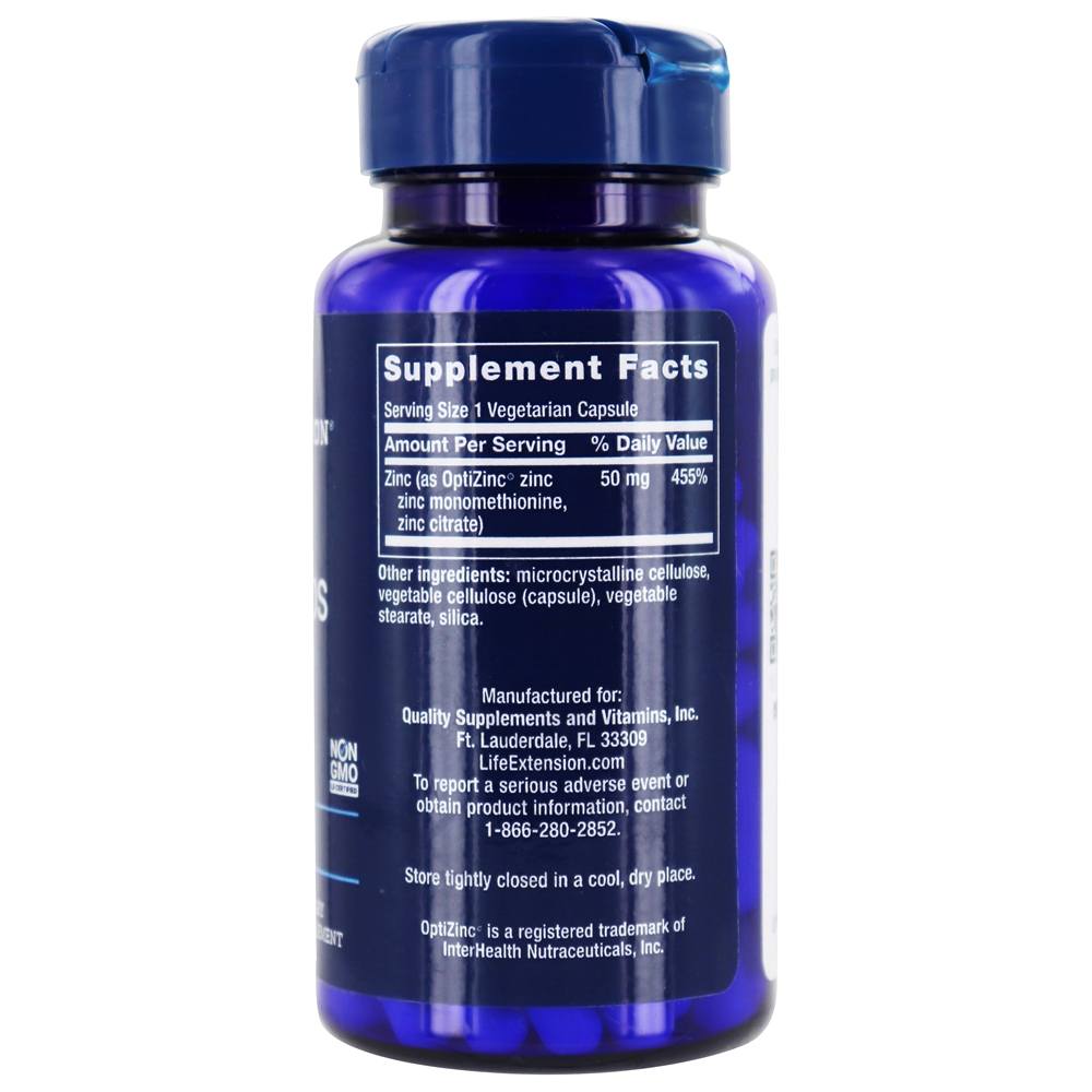Tampas de Zinco 50 mg. - Cápsulas vegetarianas 90 Life Extension - Imagem 2