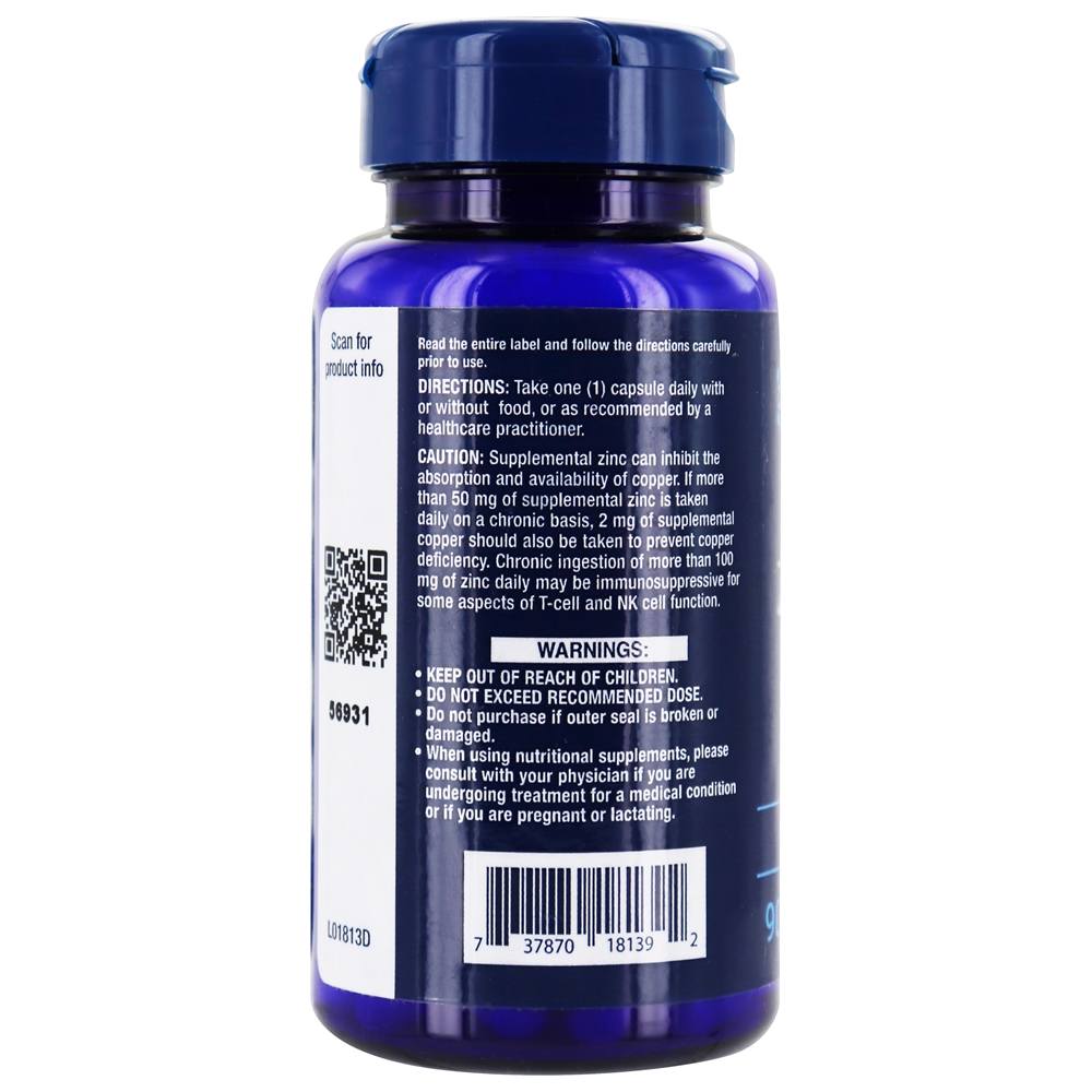 Tampas de Zinco 50 mg. - Cápsulas vegetarianas 90 Life Extension - Imagem 3