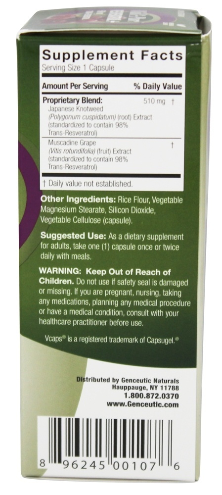 Wild & Pure Resveratrol 500 mg. (Trans) - Cápsulas vegetarianas 60 Genceutic Naturals - Imagem 2