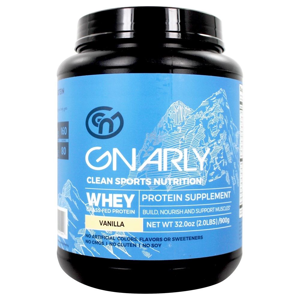Whey Grass Fed proteína em pó de baunilha - 32 oz. Gnarly Nutrition