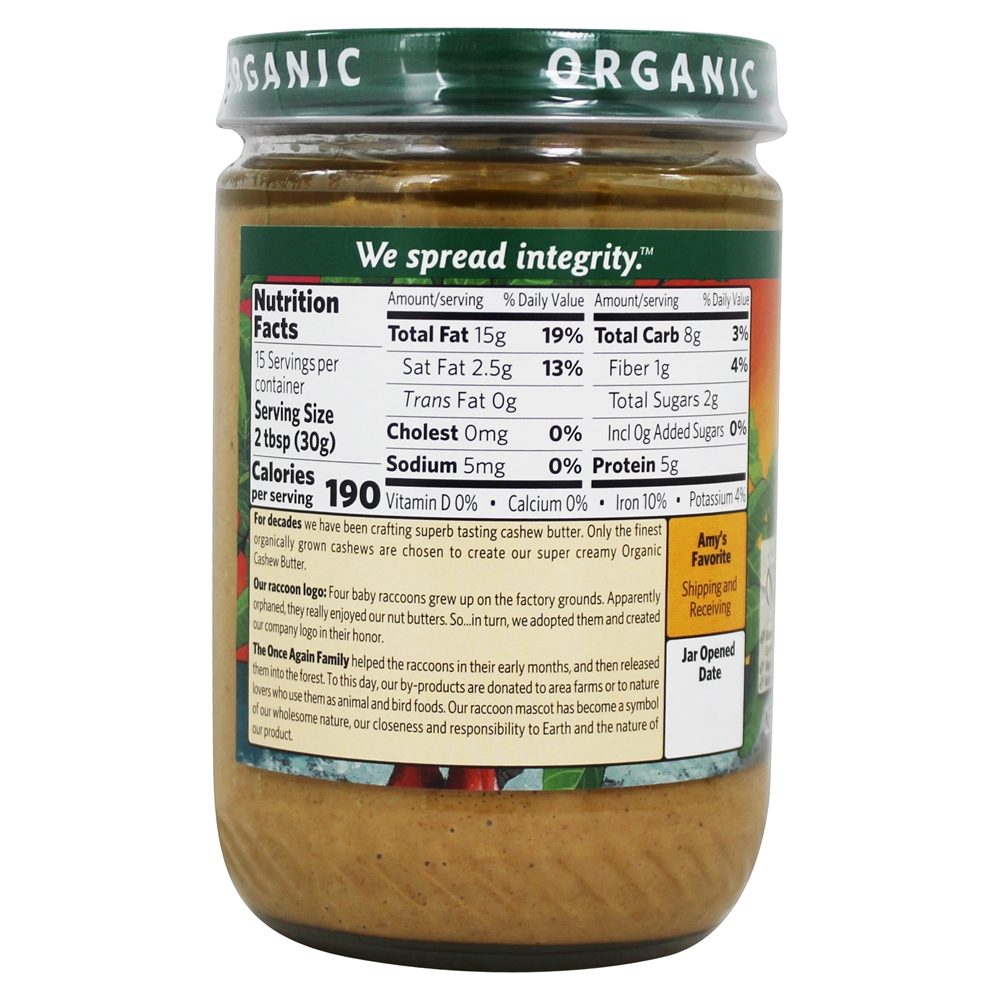 Manteiga De Caju Orgânica - 16 oz. Once Again - Imagem 3