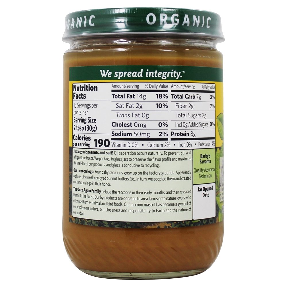 Manteiga De Amendoim Orgânica Cremosa - 16 oz. Once Again - Imagem 3