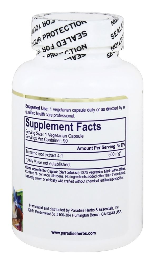 Cúrcuma 500 mg. - Cápsulas vegetarianas 90 Paradise Herbs - Imagem 2