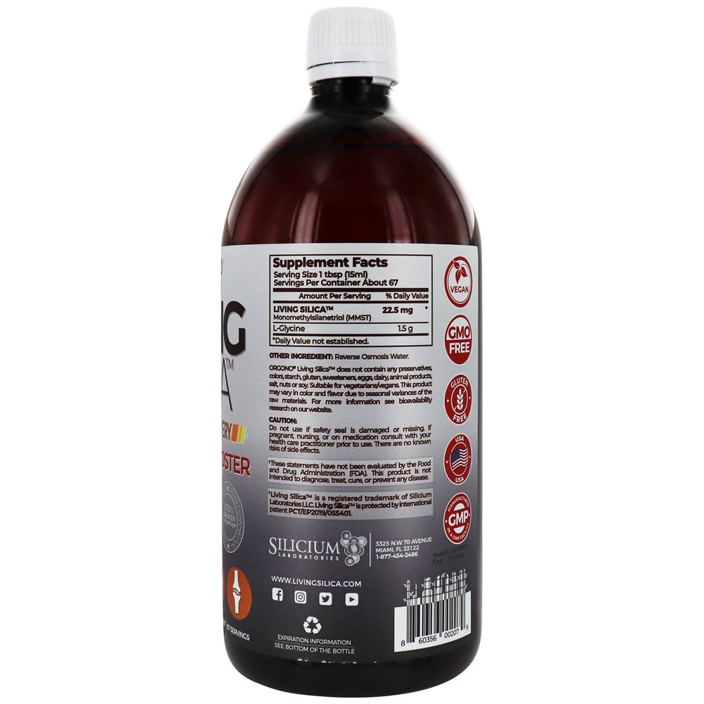 Living Silica Sports Recovery Líquido de reforço de colágeno - 33.85 oz. Orgono - Imagem 2