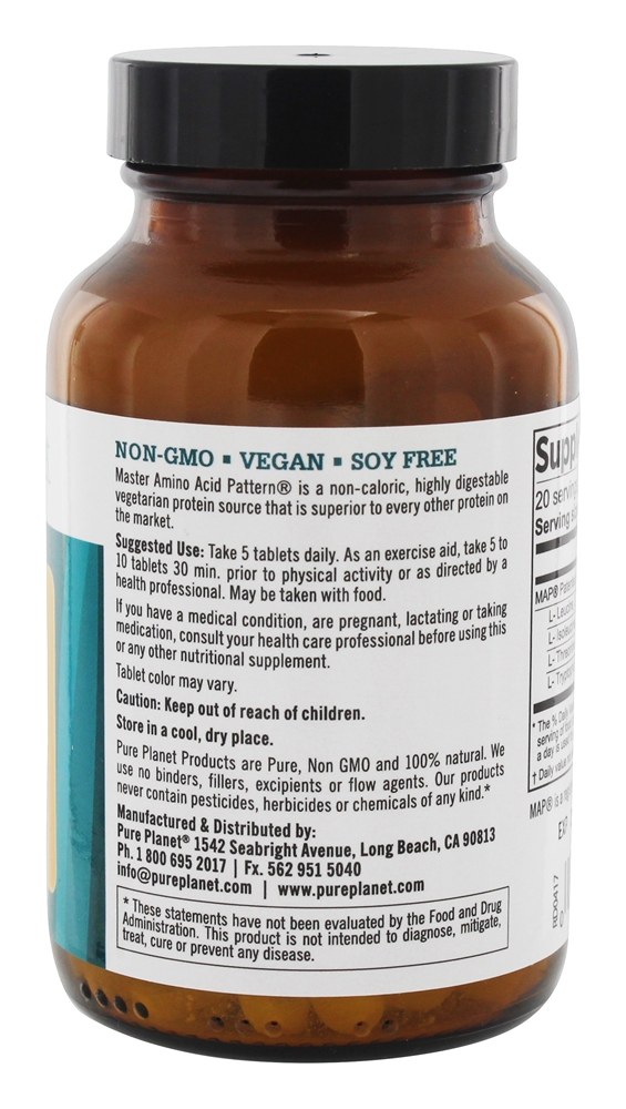 Master Amino Acid Pattern Suplemento de Proteínas Vegetariano - 100 Tablet (s) Pure Planet - Imagem 3