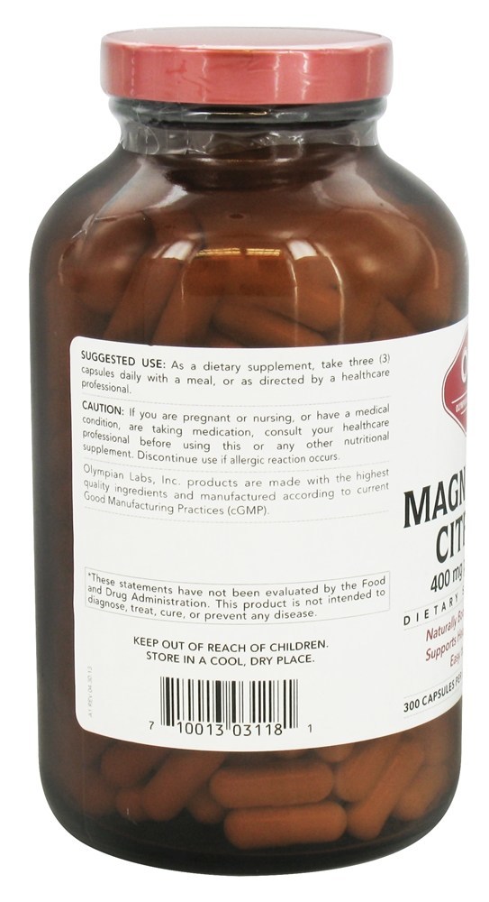 Citrato de Magnésio 400 mg. - Cápsulas 300 Olympian Labs - Imagem 3