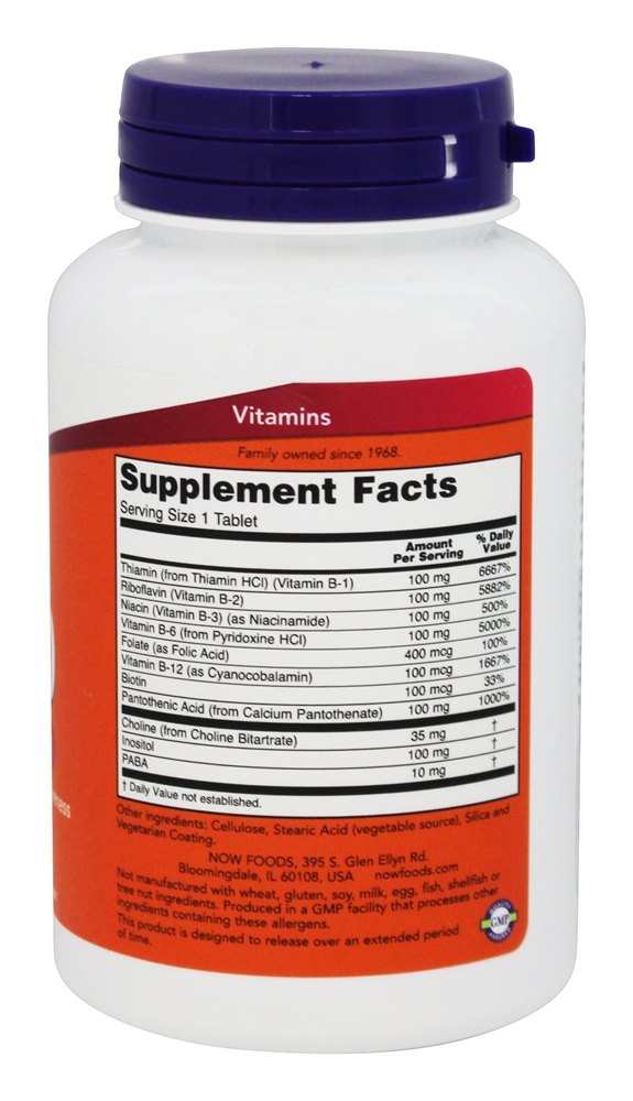 Liberação sustentada de B100 - 100 Tablets NOW Foods - Imagem 2