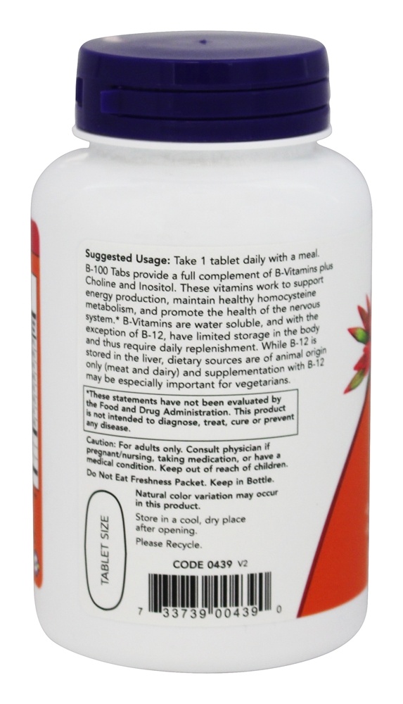 Liberação sustentada de B100 - 100 Tablets NOW Foods - Imagem 3