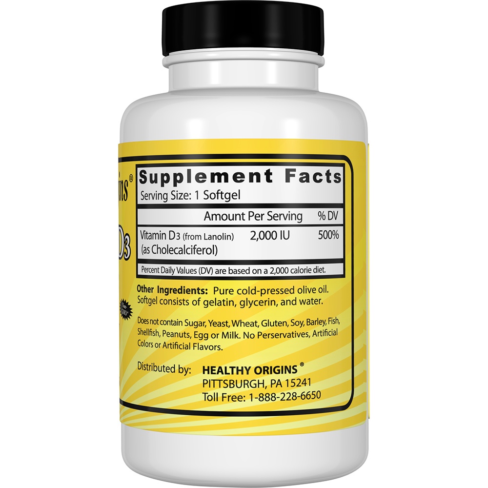 Vitamina D3 2000 UI - 240 Softgels Healthy Origins - Imagem 2