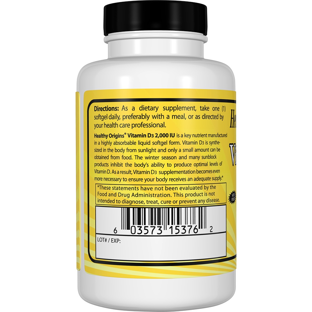 Vitamina D3 2000 UI - 240 Softgels Healthy Origins - Imagem 3